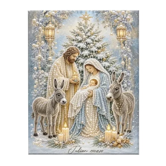 5D Christmas Nativity Scene Pearl Art DIY Kit Framed Adult Rhinestone Painting for Home Wall Decor A