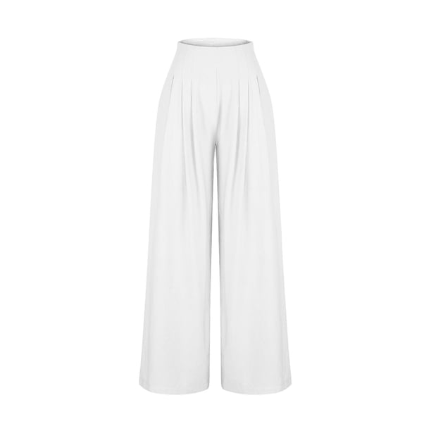 MeetoTime Women's High Waist Wide Leg Pants Lightweight Side