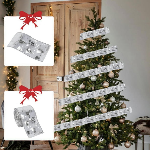 Silvery Glitter Cloth Christmas Ribbon Silvery Powder Decorative Bow Material Christmas Side Weaving Ribbon Decoration 2m