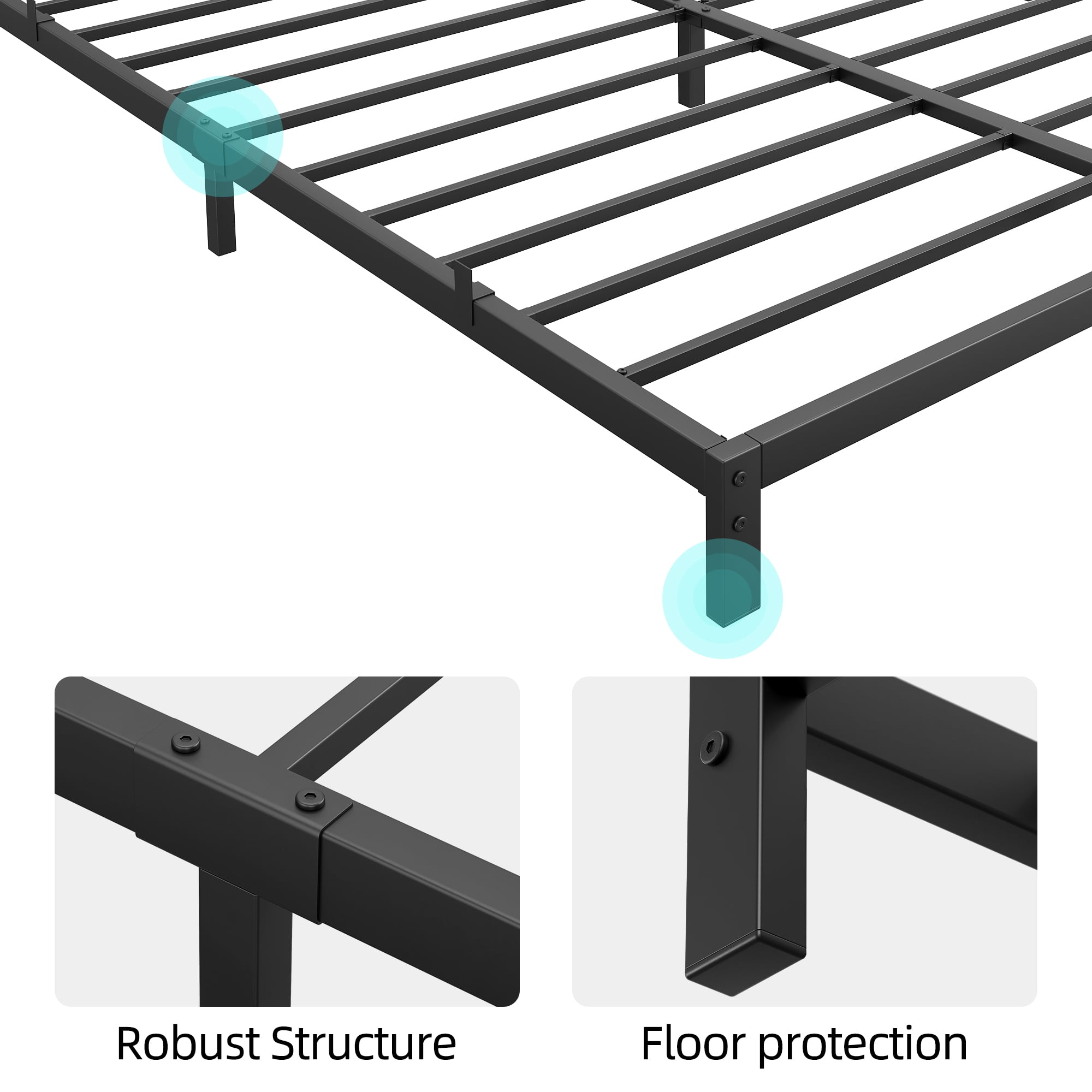 Senfot Queen Size Low Profile Metal Bed Frame - 8" Mattress Foundation Support, Black