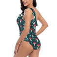 thumbnail image 4 of Salouo Amanita Mushroom Pattern One Shoulder Ruffled One Piece Swimsuit for Women V Neck Swimwear Tummy Control Bathing Suit-Large, 4 of 6