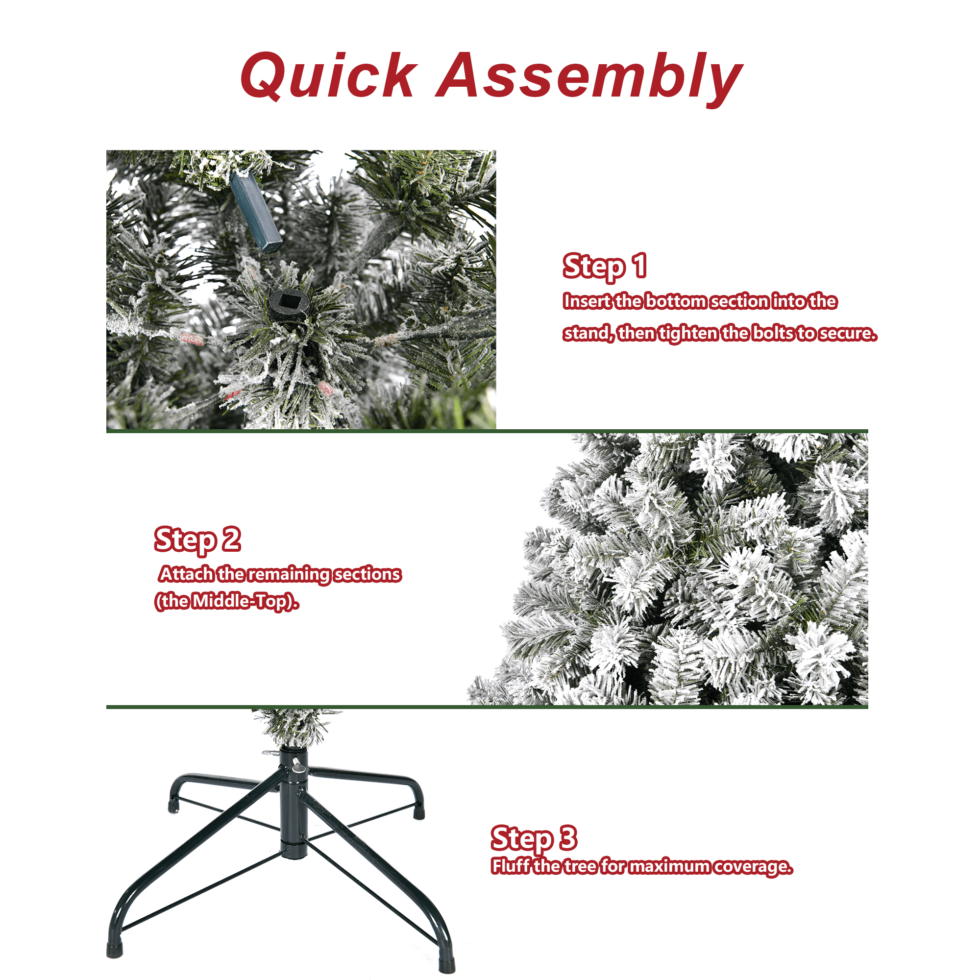Furnibear 7.5ft Flocked Christmas Tree, 1405 Branch Tips Unlit Artificial Tree with Auto-Shaping