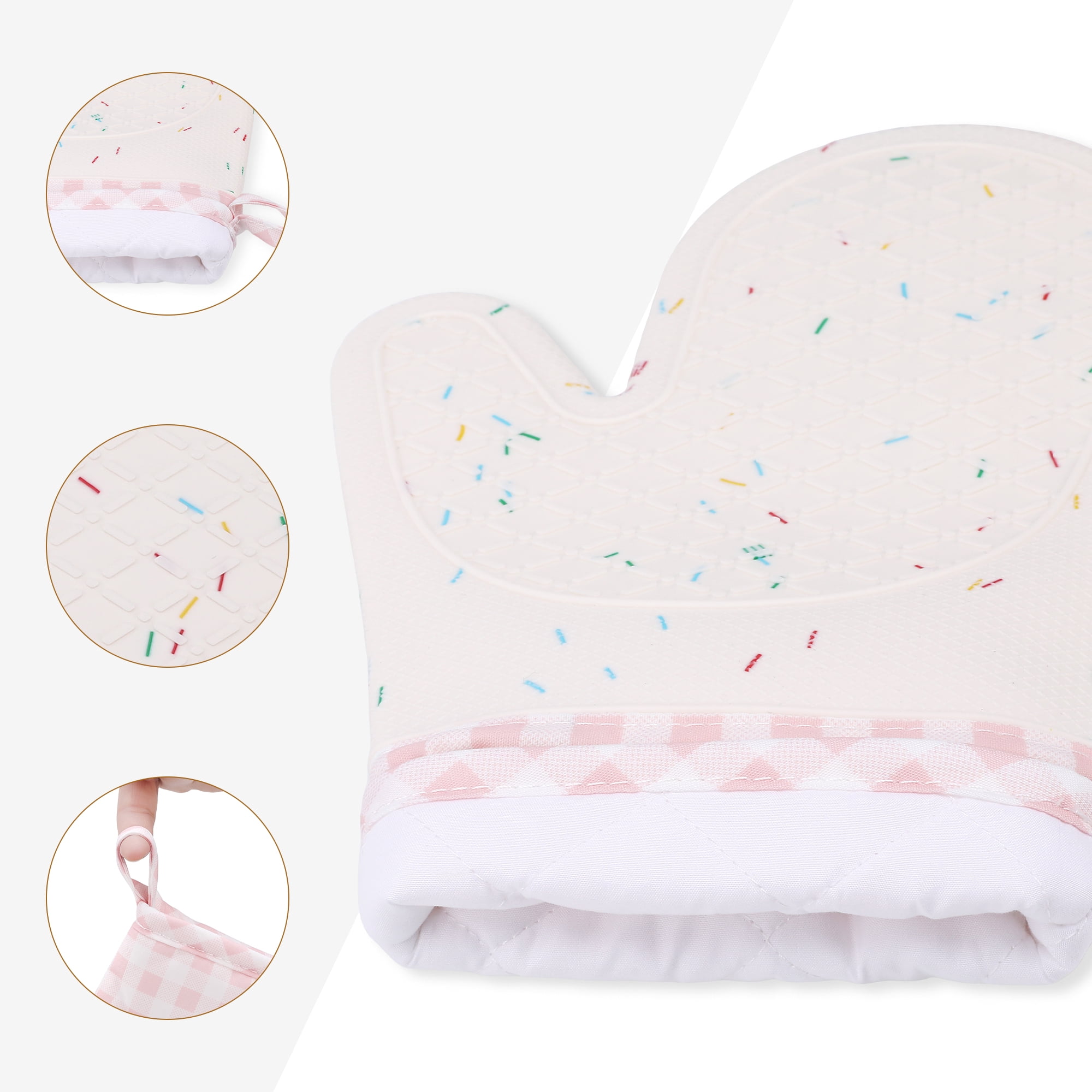 Unique Bargains Cotton Oven Mitts Heat Resistant Cooking Gloves Pink 11.4x7.3x7.3inch
