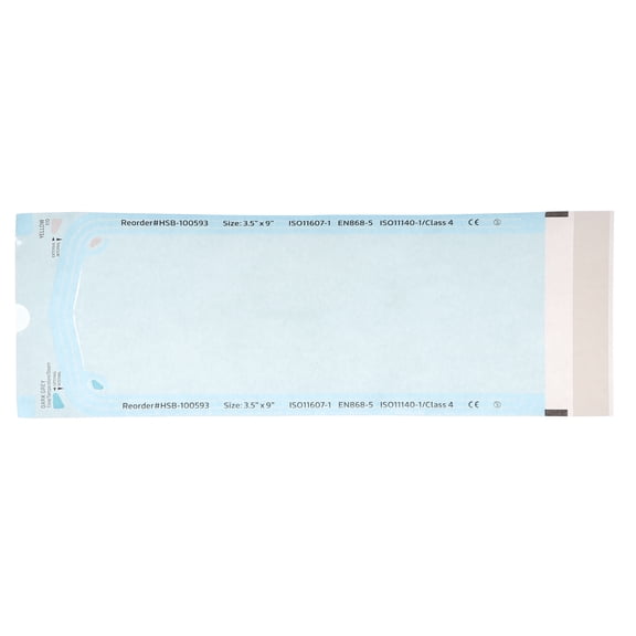 House Brand Dentistry 100593 HSB Self-Sealing Sterilization Pouches 3.50" X 9" Paper/Film Blue 500/Bx