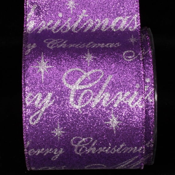 The Ribbon People Purple and Silver Merry Christmas Wired Craft Ribbon 4" x 20 Yards