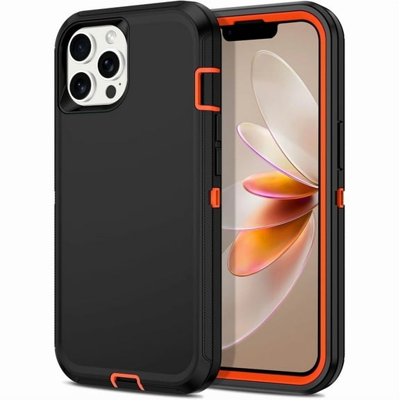 Apple iPhone 13 Pro Case Shockproof Dust/Drop Proof 3 in 1 Full Body Rugged Heavy Duty Durable Cover 6.1" Black Orange