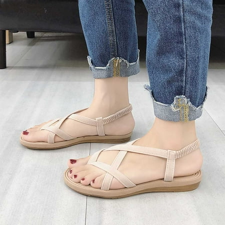 

HIBRO Fashion Women Summer Open Toe Sandals Casual Flat Elastic band Rome Sandals