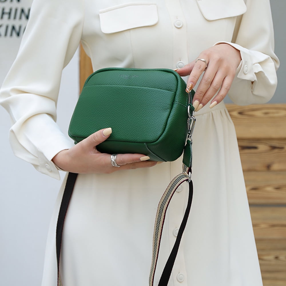 Crossbody Bag for Women Leather Wide Strap Shoulder Bag Purse Trendy Crossbody Purse Top Zip, 25*16*8cm - green