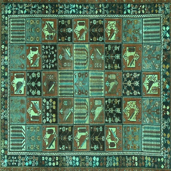 Ahgly Company Indoor Square Persian Turquoise Blue Traditional Area Rugs, 4' Square