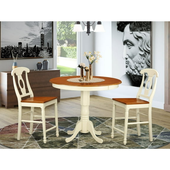 East West Furniture Jackson 3-piece Wood Dining Table Set in Buttermilk/Cherry
