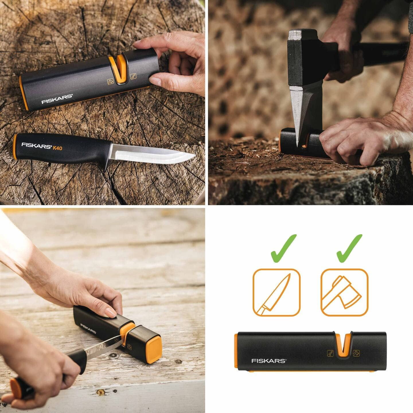 XSharp Axe and Knife Sharpener, Ceramic sharpening stone/Fiberglass reinforced plastic case, Black/Orange, 1000601