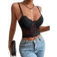thumbnail image 1 of VISgogo mujeres encaje malla perspectiva camisola pestañas cuello en V sin mangas Sling Tank Tops club nocturno espalda descubierta chaleco VISgogo  moda, 1 of 9