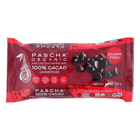 Pascha Organic Dark Chocolate Baking Chips 100% Cacao Unsweetened -- 8.8 oz Pack of 2