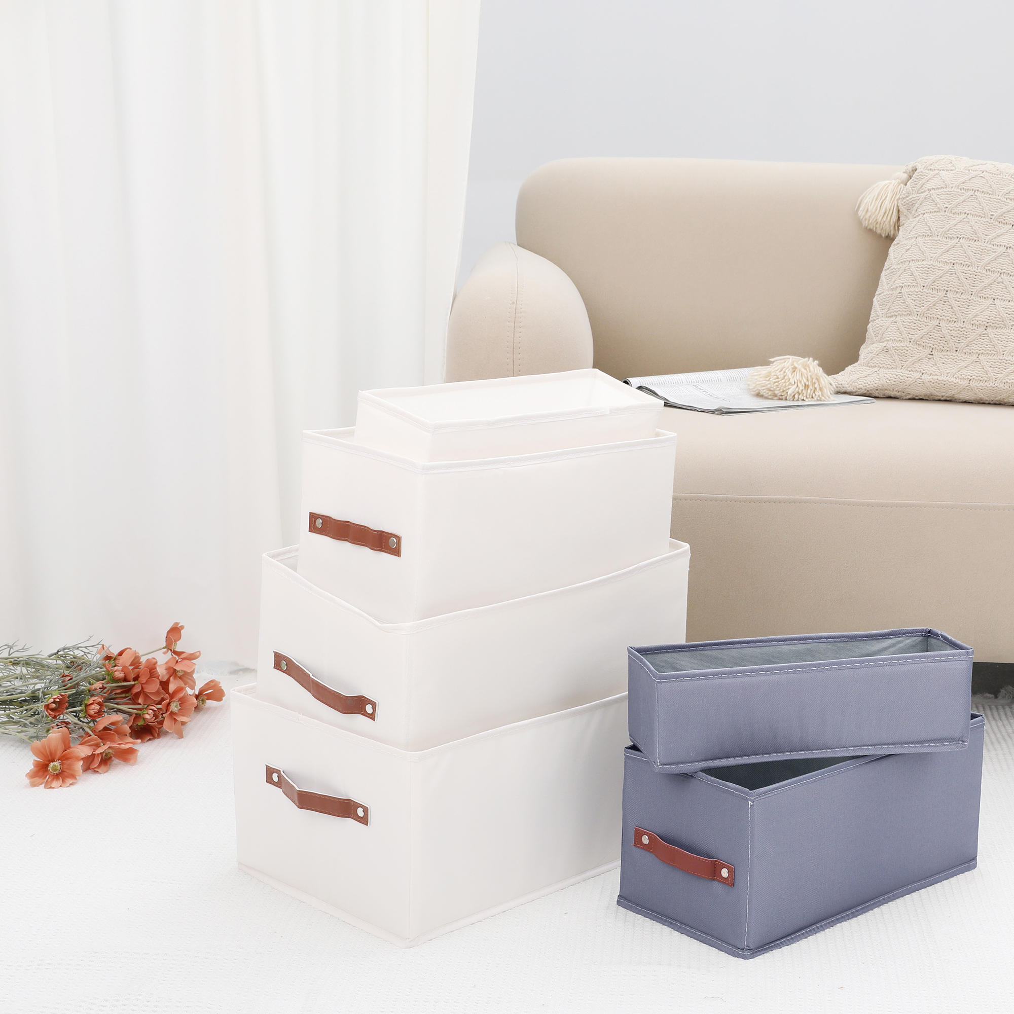 Unique Bargains Storage Cube Fabric Foldable Basket with Handles for Shelves 1pcs Grey M