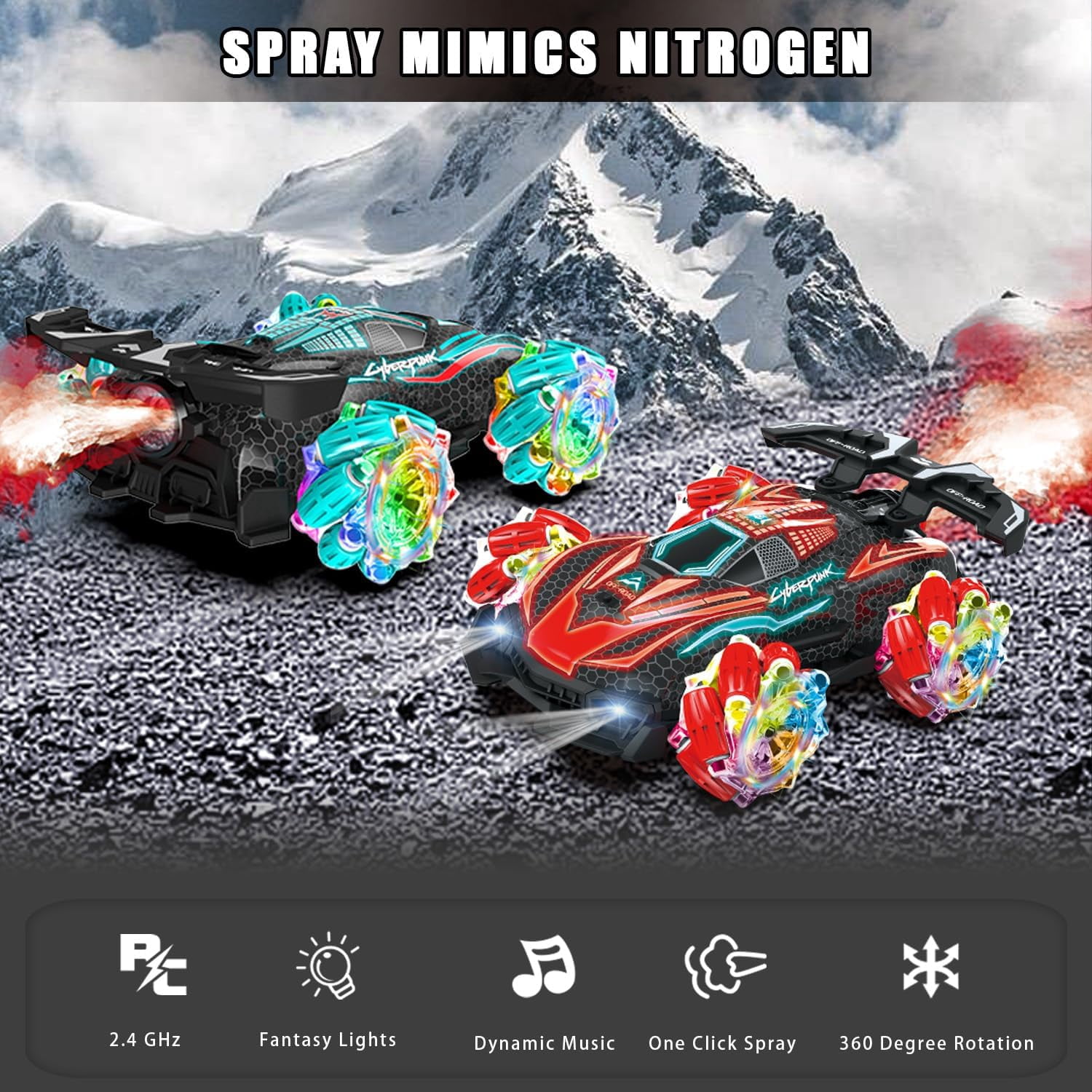 Funtogether Toys RC Gesture Sensing Stunt Car with Spray, Lights & Music, 360° Rotating 4WD Transforming Remote Control Car for Boys Ages 6–12