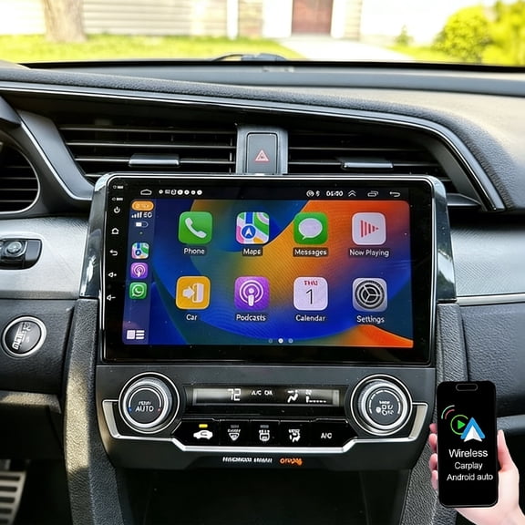 Geabo Android 13 Car Stereo Radio for Honda Civic 2016-2020 with Wireless CarPlay Android Auto, 4G 64G 9 Inch Touchscreen Bluetooth GPS Navigation WiFi HiFi FM/RDS Backup Camera