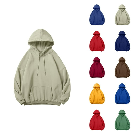 Mens Hoodies Pullover 2025 Fall Winter Long Sleeve Drop Shoulder Plain Basic Hoodie with Pockets Hooded Sweatshirt