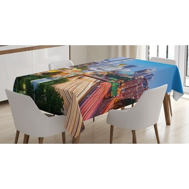 Ambesonne United States Tablecloth Rectangular Table Cover, Atlanta Georgia, 52"x70", Pale Blue Yellow Coral