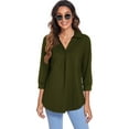 thumbnail image 1 of Franhais Women Loose Shirt, Adults Casual Solid Color V-neck Three-quarter Sleeve Pullover, 1 of 8