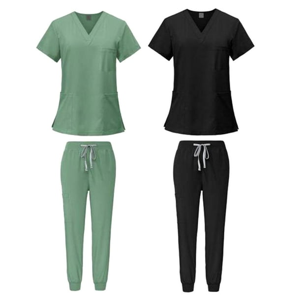 Conjunto de ropa de trabajo para mujer Escote Verde y negro
