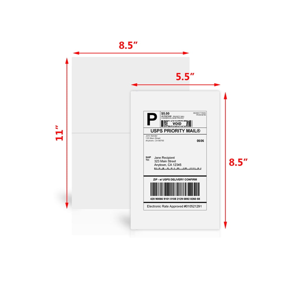 SJPACK Half Sheet Self Adhesive Shipping Labels for Laser & Inkjet Printers, 8.5 x 5.5 Inches, White, Pack of 500 Labels