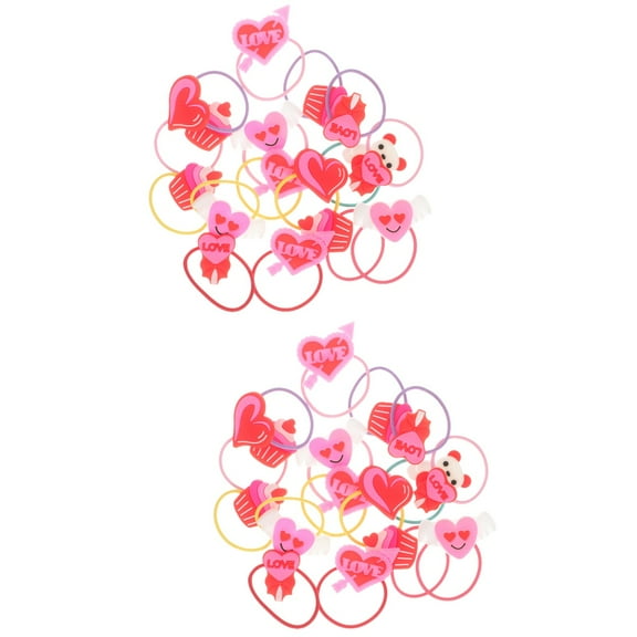 unbranded 40 Pcs Elastic Hair Ties Girls Hairbands Valentine Themed Hair Elastic Bands Ponytail Holders