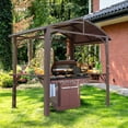thumbnail image 6 of Domi Outdoor Living Hardtop Grill Gazebo 8x5FT, Grill Canopy for Outdoor Grill w/Double Galvanized Steel Roof and 2 Side Shelves, BBQ Gazebo Grill Tent for Patio Garden Backyard, Brown, 6 of 8
