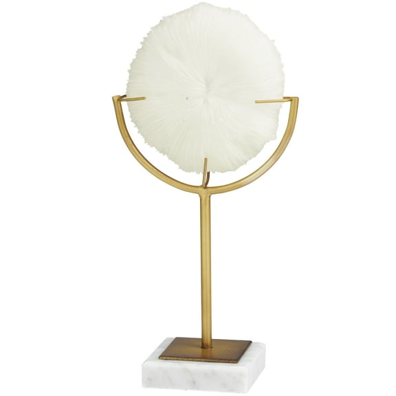 6" x 11" Cream Polystone Handmade Coral Sculpture with Marble Base, by DecMode