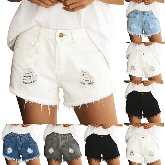 Tumotour Summer Denim Shorts for Women's Outdoor Work Shorts Jogging Walkshort Straight-Leg Shorts with Pocket