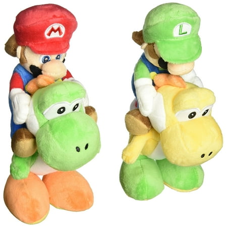 Little Buddy Super Mario Plush Doll Set of 2 - Mario Riding on Yoshi & Luigi Riding on Yoshi