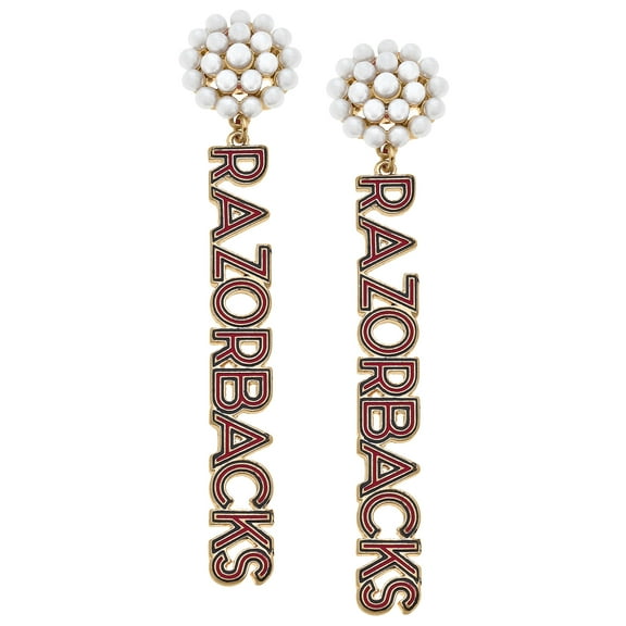 Women's CANVAS Style Arkansas Razorbacks Pearl Cluster Outline Enamel Drop Earrings