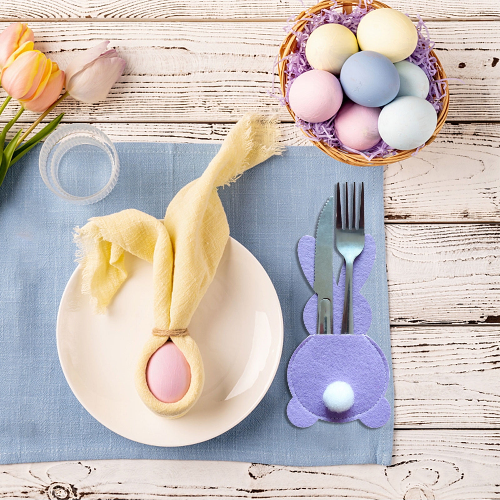 36 Pcs Easter Bunny Utensil Holders - Colorful Felt Cutlery Sleeves For Spring Party Table Settings - View #5