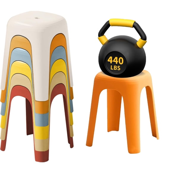 6 Pack Plastic Stackable Stools, Linor 18.1 Inch Height Colorful Nesting Stools, Portable Backless Stool, Flexible Seating Chairs for School Home Office