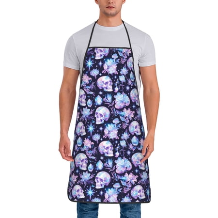 Naloa 1Pack Adjustable Bib Apron Waterdrop Resistant Cooking Kitchen Aprons for Women Men Chef Skull crystal flower Print