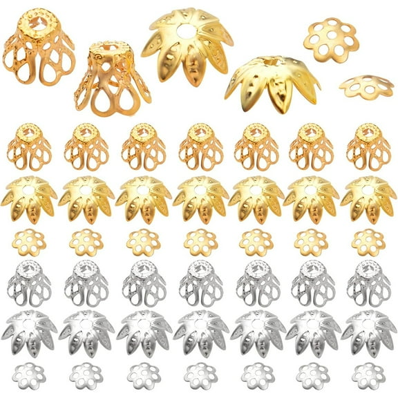 2400 pcs 3 Styles,  Golden and Silver Filigree Flower Beads Caps Metal Spacer Beads Caps Hollow  Jewelry Making Accessories ，for DIY Bracelet Earring Necklace Craft Supplies,