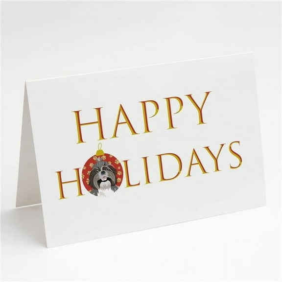 Shih-Tzu Silver and White #2 Happy Holidays Greeting Cards and Envelopes Pack of 8 7 in x 5 in