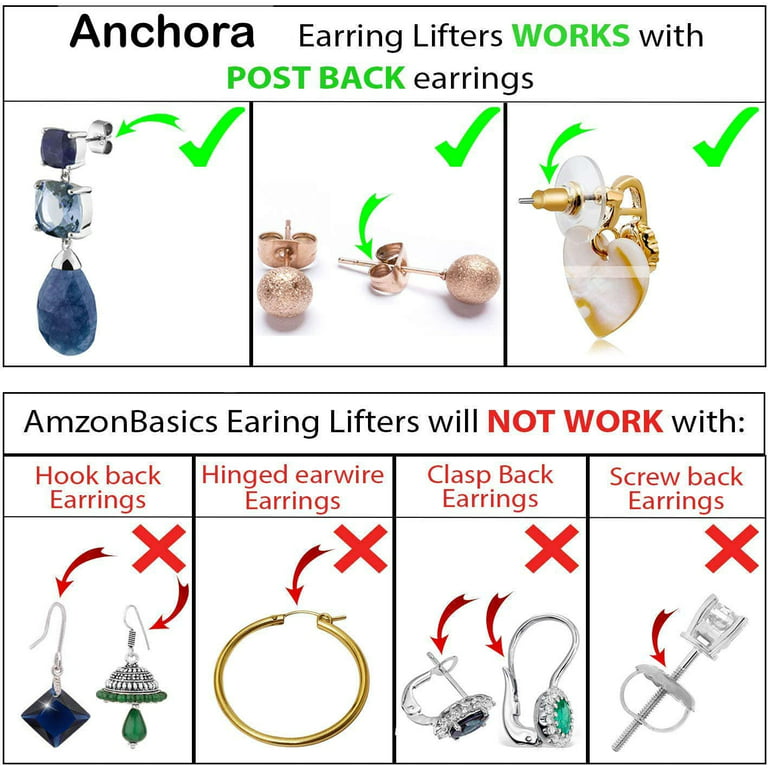 ANCHORA Original Earring Backs for Droopy Ears | Earring Lifters for Heavy  Earring | Earing Lifter Backs Backs | Earlobe Secure