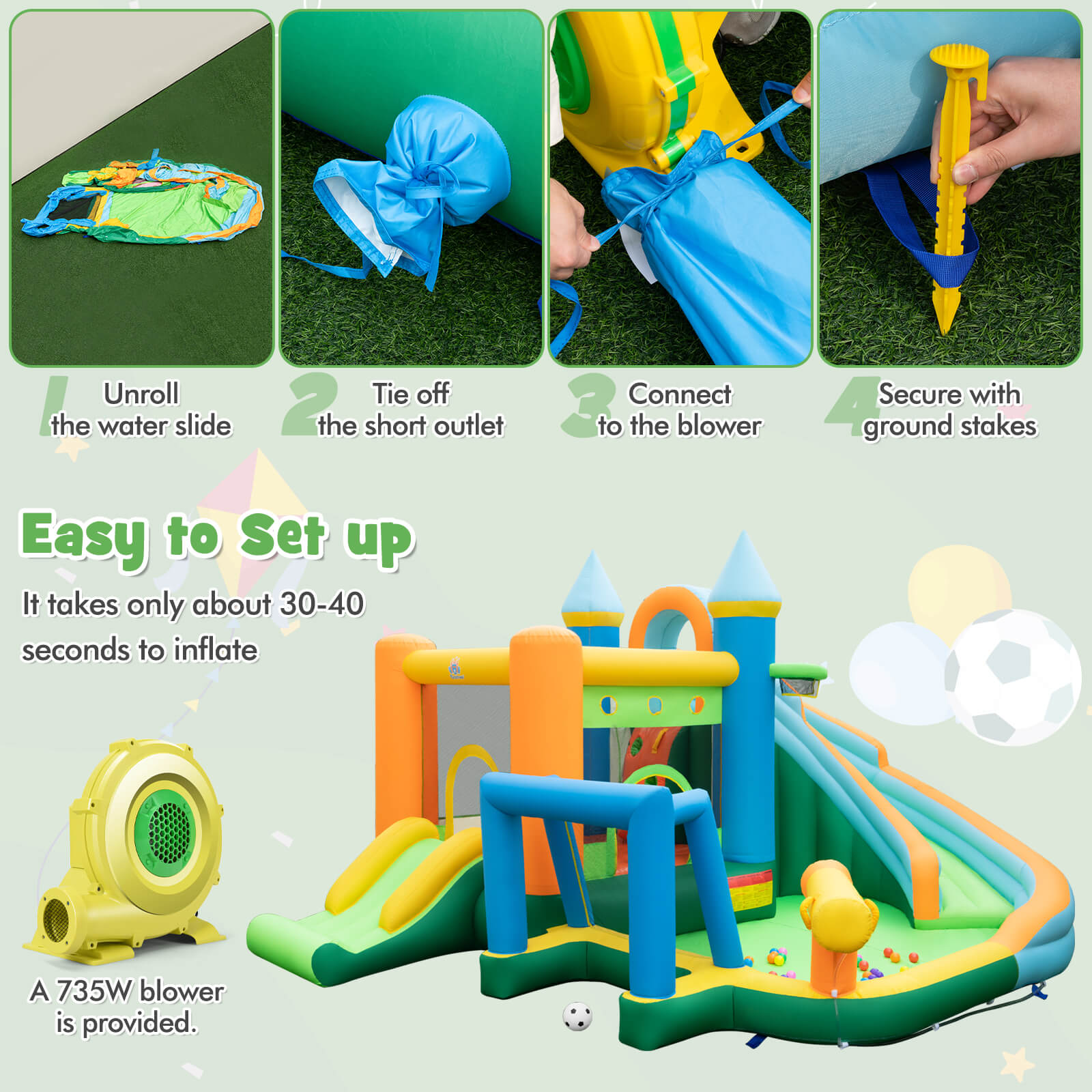 Infans Inflatable Water Slide Kids Blow up Water Park w/Climbing Wall Blower Included