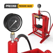 TUFFIOM 10-Ton Hydraulic Shop Press with Pressure Gauge & Press Plates, H-Frame Adjustable Working Table Height Garage Benchtop Press, Red, 23.5”L x 19.5”W x 40”H