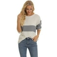 thumbnail image 5 of Womens Round Neck Long Sleeve Colorblock Casual Knit Pullover Sweater Fall Winter S-5XL Blue, 5 of 8