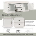 thumbnail image 2 of Storage Bench with 2 Drawers and 2 Cabinets, Solid Wood Shoe Bench with Velvet Removable Cushion, Classic Style Multifunctional Entryway Bench Storage Organizer for Living Room, White, 2 of 7