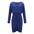 thumbnail image 7 of Fesfesfes Women Dress Temperament Solid Color Long Sleeves V-Neck Irregular Ruffled Dress, 7 of 7
