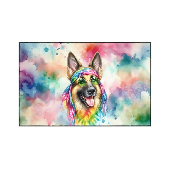Hippie German Shepherd Portrait Watercolor Tie-Dye Vintage Styles Indoor Rug Alsatian Dog Lover Gifts Carpet Living Bed Room Sofa Home Decor - 00014