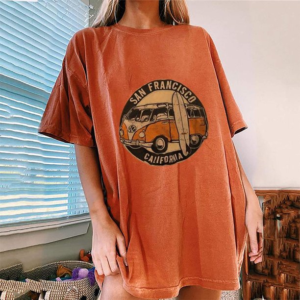 Uitleg Ik heb een contract gemaakt Munching Dtydtpe graphic tees for women Women's Vintage Car Printed Pattern Casual  Short Sleeve Tops Blouse womens tops Orange - Walmart.com