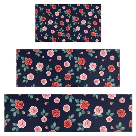 Pioneer Flower Floral Print Pattern Kitchen Rugs Sets Of 3,Kitchen Runner Rugs Non Skid Washable,Decorative Kitchen Floor Mats for Kitchen,Sink,Laundry,17X30 Inch 17X47 Inch 17X59 Inch