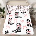 thumbnail image 2 of Homewish Modern Western Cowgirl Twin Sheet Sets,Cartoon Bowtie Ribbon Twin Fitted Sheet,Pink White Black 03 For Girls Teens,Microfiber Bedroom Decor,3pcs, 2 of 7
