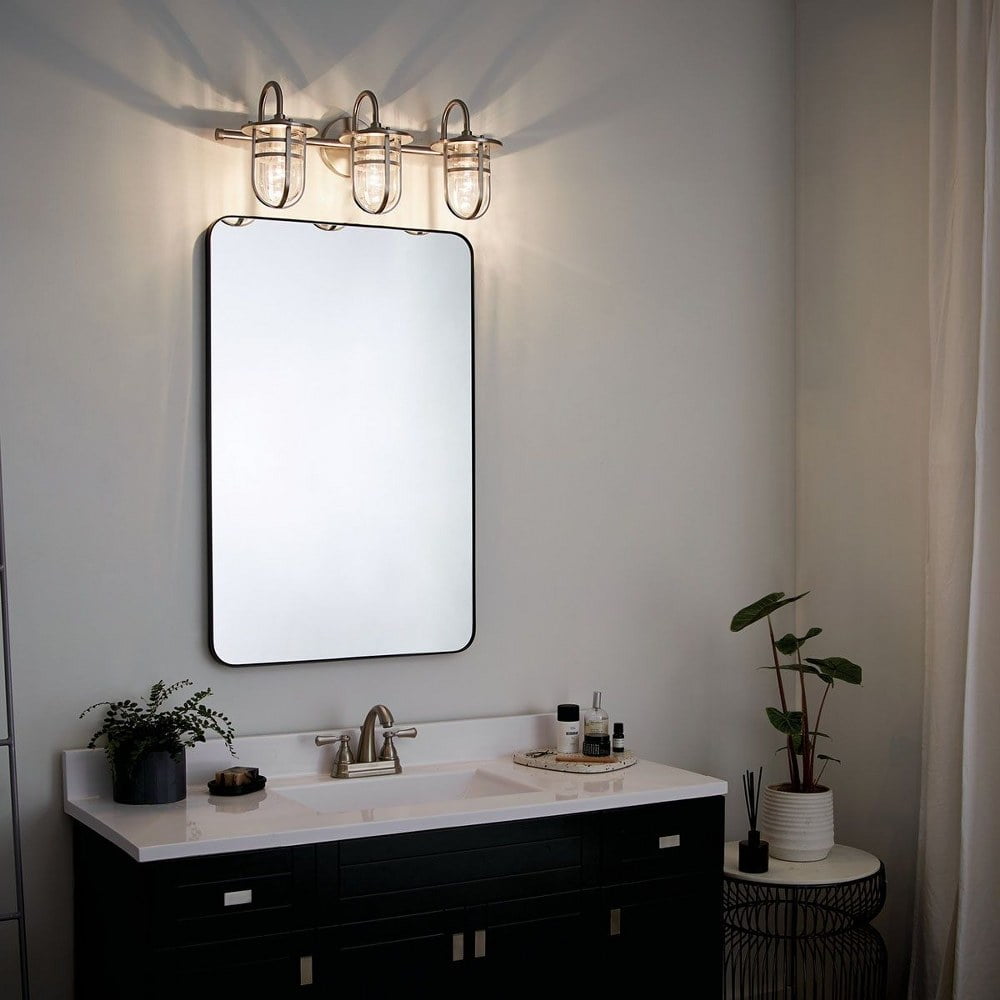 45133NI Kichler Lighting Caparros - 3 Light Transitional Bath Vanity Approved For Damp Locations - With Coastal Inspirations - 10.25 Inches Tall By 24