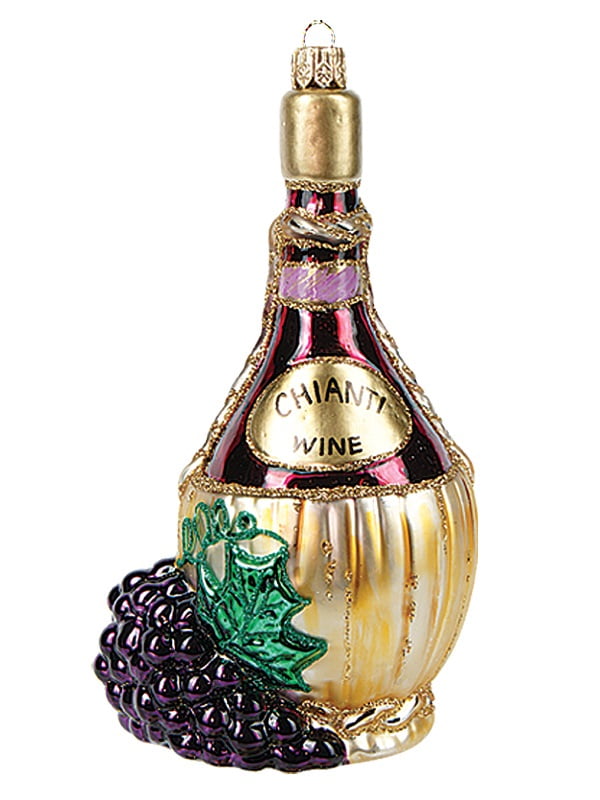 Chianti Wine Bottle with Grapes Polish Glass Christmas Ornament Tree
