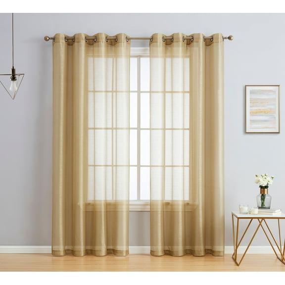 THD Basics 2 Piece Semi Sheer Voile Window Curtain Drapes Grommet Top Panels for Bedroom, Living Room & Kids Room - Set of 2 panels