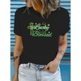 thumbnail image 1 of Women's St. Patrick's Day "Lucky and Blessed" Graphic T-Shirt - Royal Blue, Casual Polyester Blend, Short Sleeve, Round Neck, Machine Washable, Everyday Tshirt|Playful Design|Stretchable Top, 1 of 7